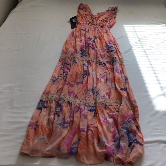 Hale Bob Orange Gianna Lace Insert Maxi Dress New Size Small - Picture 10 of 13